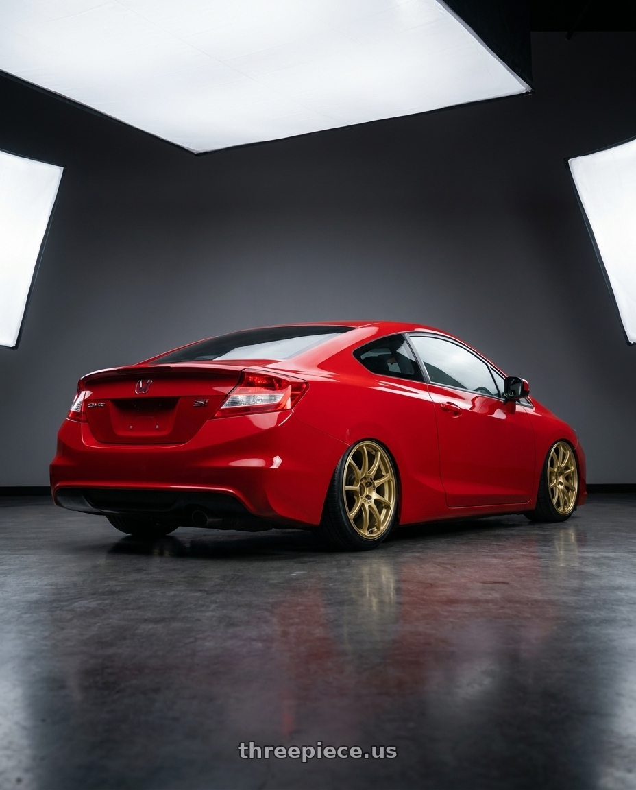 2015 Honda Civic Si with Advan RCIII 5x114.3 17x8+53 Gold wheels rear three quarter view slight stretch tires