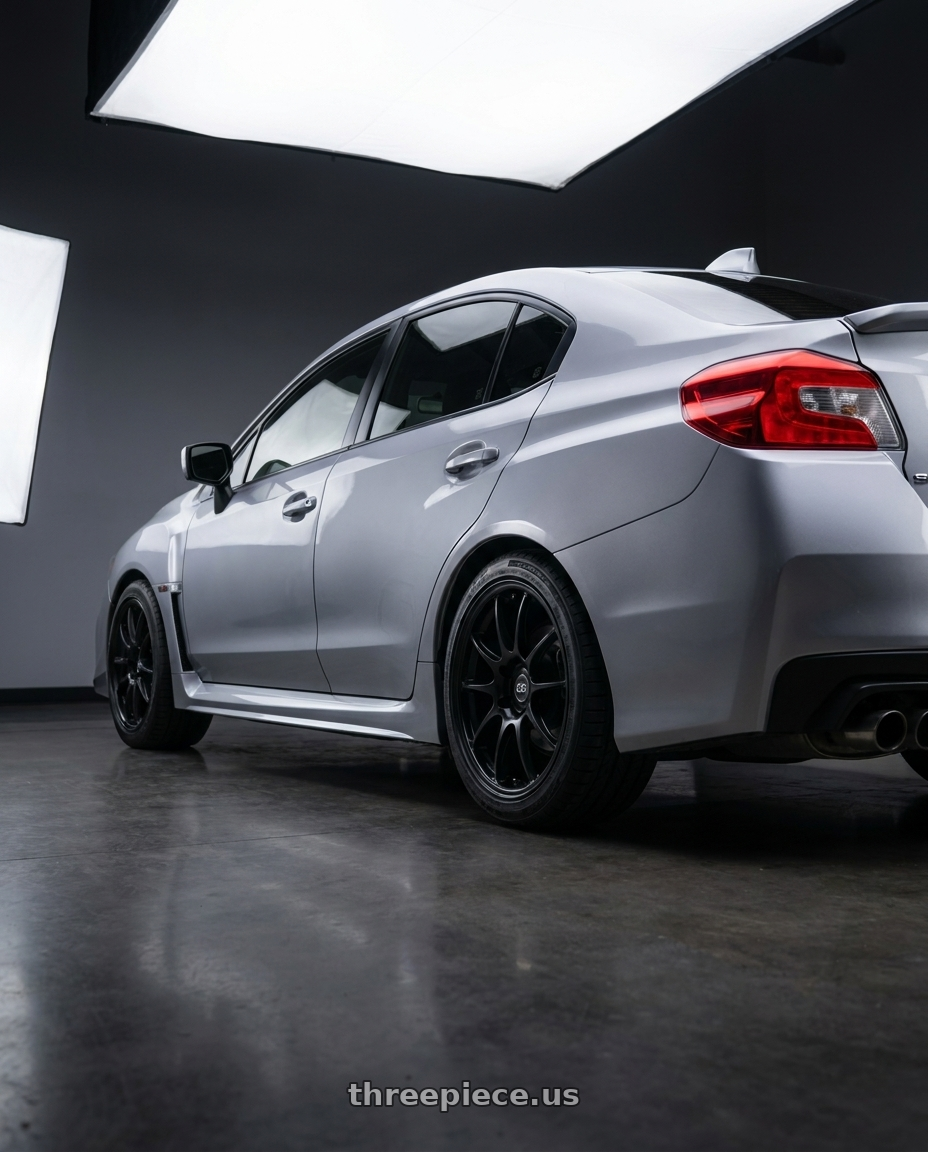 2018  SUBARU  WRX with Enkei PF01 5x114 18x8.5+35 Black wheels rear three quarter view square tires