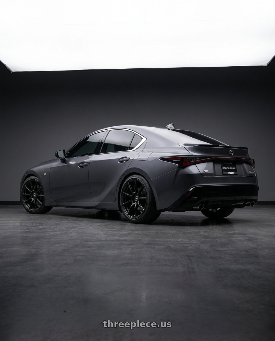 2021 Lexus IS350 F Sport with Enkei TS9 5x114.3 18x8+45 Black wheels rear three quarter view square tires