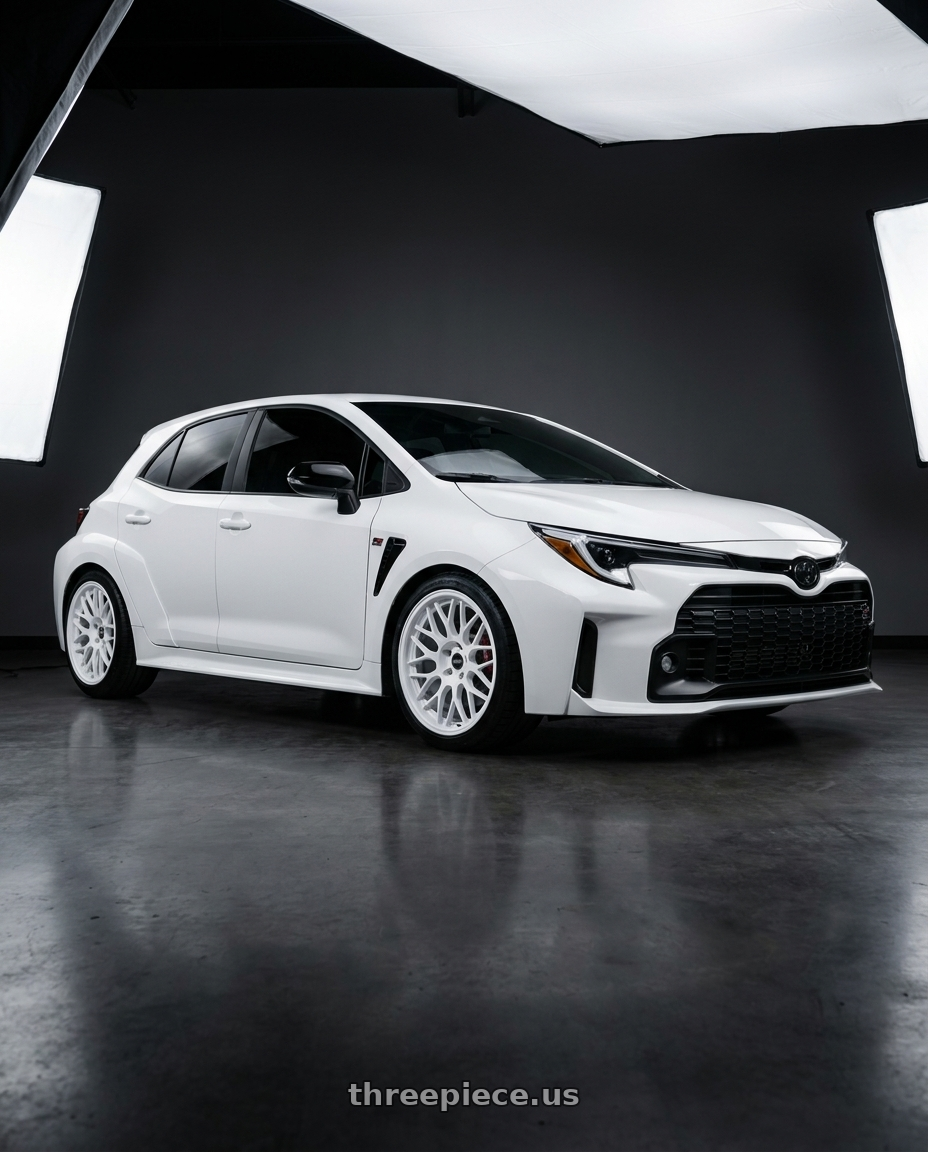 2026 GR Corolla base with ESR Wheels APEX SERIES APX01 5x114.3 18x8.5 +30 Gloss White wheels