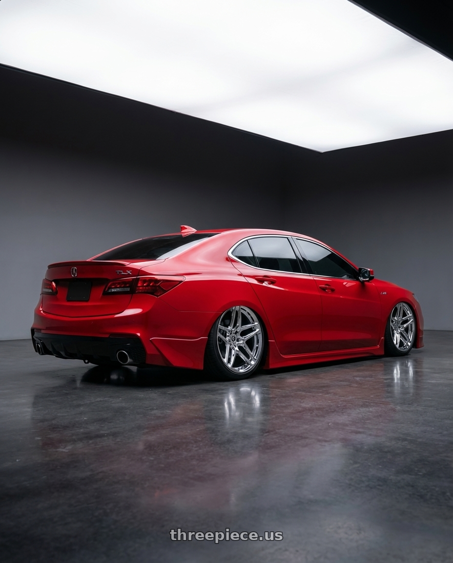 2017 Acura TLX  with HERITAGE WHEEL EBISU MONOC 5x112 20x9 +25 CHROME wheels rear three quarter view slight stretch tires