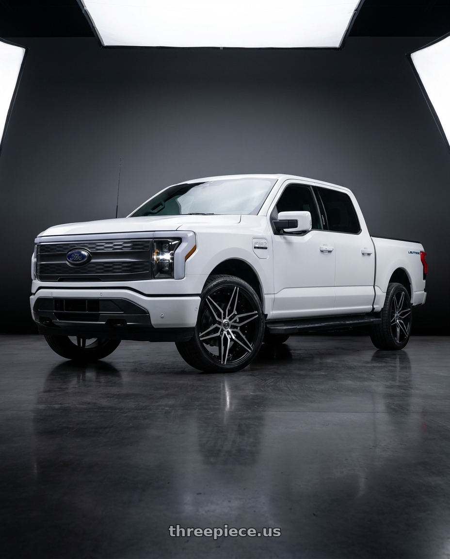 2022 Ford F150 Lightning with MARQUEE WHEELS M3259B 6x135 22x9.5+25 BLACK / MACHINED wheels