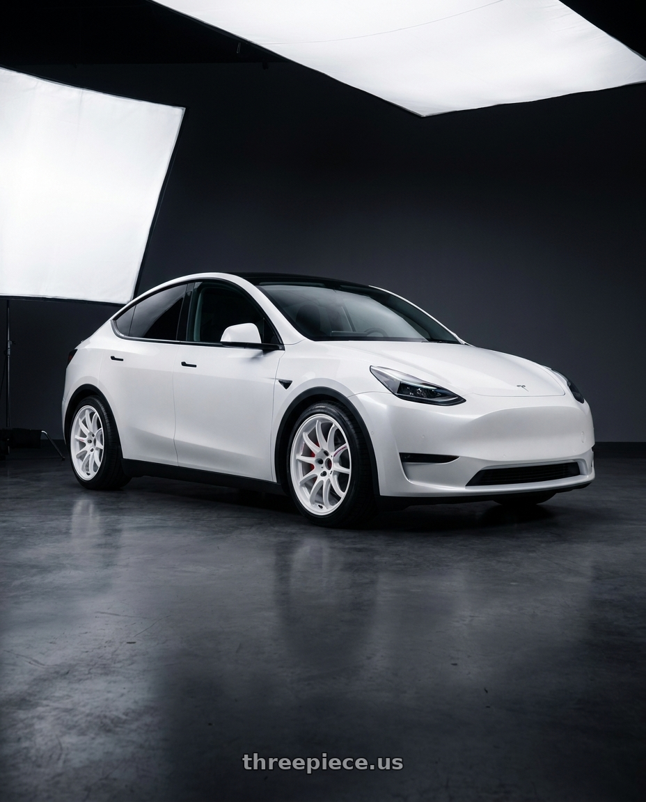 2024 Tesla Model Y Performance with Work Emotion Zr10 5x114.3 19x9.5 +30 Azure White wheels