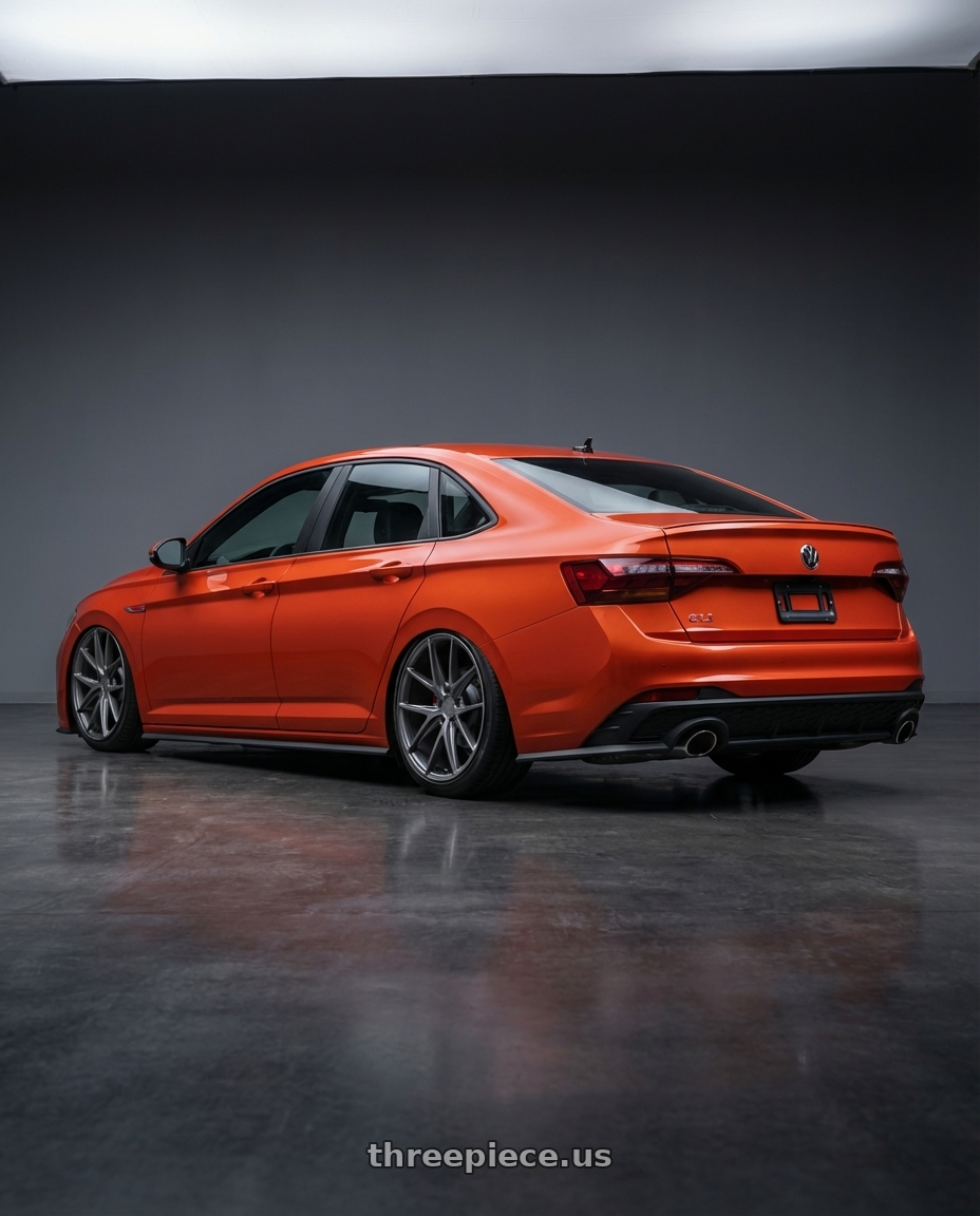 2023 Volkswagen Jetta GLI MK7 with Niche 1PC M116 MISANO 5X112 19X9.5 +50 MATTE GUN METAL wheels rear three quarter view slight stretch tires