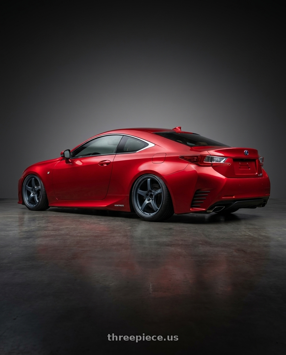 2018 Lexus RC F with Gram Lights 57CR 5x114.3 19x8.5+35 Gunblue II wheels rear three quarter view slight stretch tires