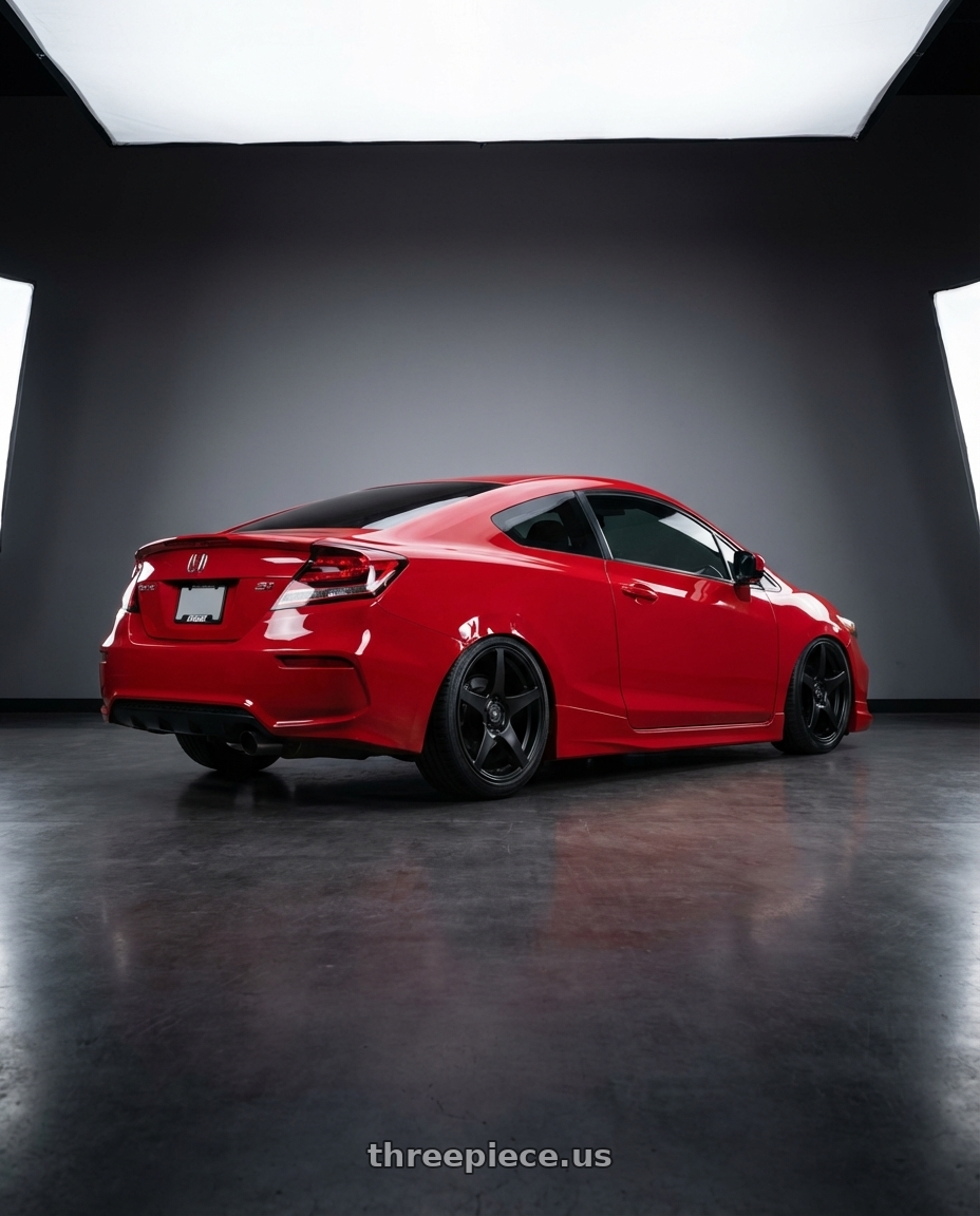 2015 Honda Civic Si with Forgestar CF5 5x114.3 18x10 +42 Satin Black wheels rear three quarter view slight stretch tires