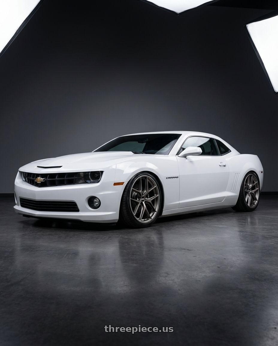 2014 Chevrolet Camaro 5th Gen with BBS CC-R 5x120 20x10.5+35 Satin Platinum wheels front three quarter view stanced stance