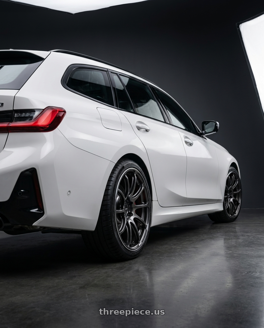 2025 BMW 320TOURING with Advan Racing RSIII 5x114.3 19x8.0 +45 BLACK GUNMETALLIC & RING wheels rear three quarter view square tires
