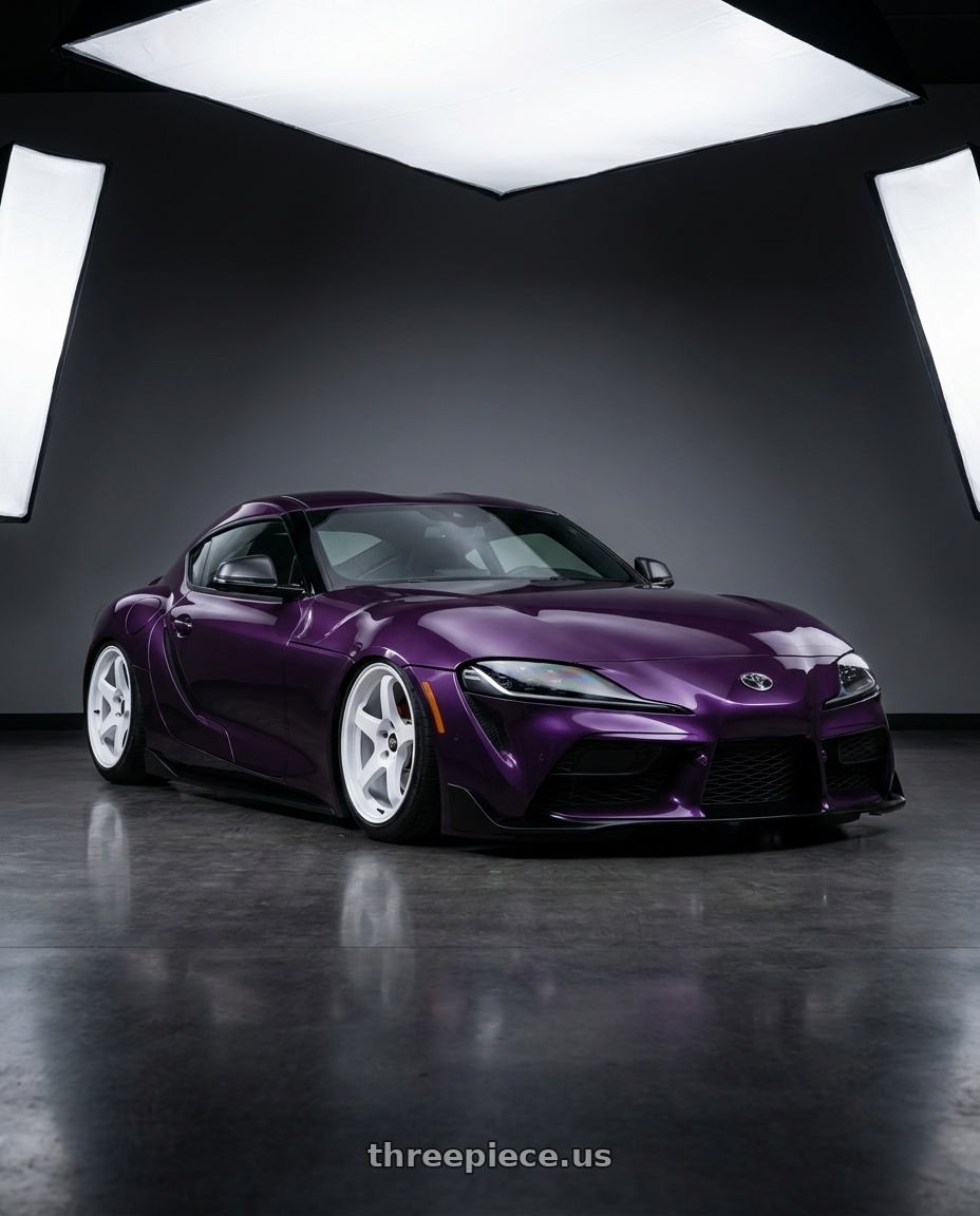 2020 Toyota gr supra purple with MST Wheels CR 5X114.3 18X8.5 +35 Alabaster White wheels