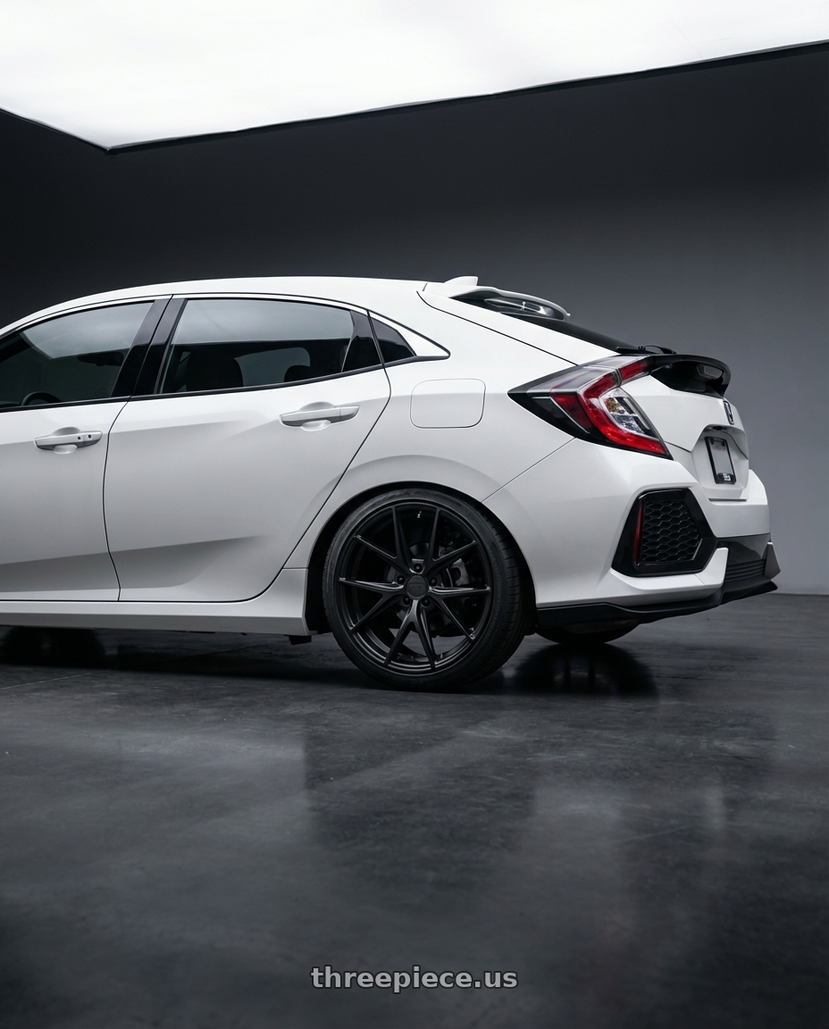 2019 Honda Civic with Niche 1PC M117 MISANO 5X114.3 18X8 +42 MATTE BLACK wheels rear three quarter view square tires
