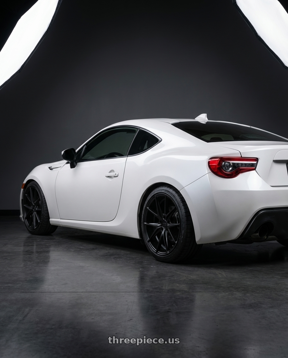 2016 Scion FR-S with Niche 1PC M117 MISANO 5X100 17X8 +40 MATTE BLACK wheels rear three quarter view square tires