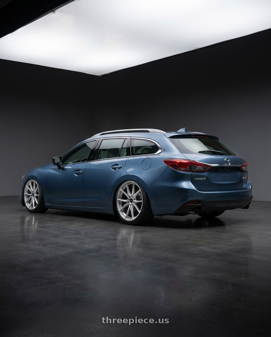 2019 Mazda 6 Wagon with Advanti Racing 80S Hybris 5X112 19x8.5 +35 Silver with Machined Face wheels rear three quarter view slight stretch tires
