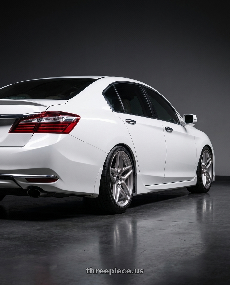 2016 Honda accord with Heritage Wheel EBISU MonoC 5x105 18x8.5+35 Silver wheels rear three quarter view square tires