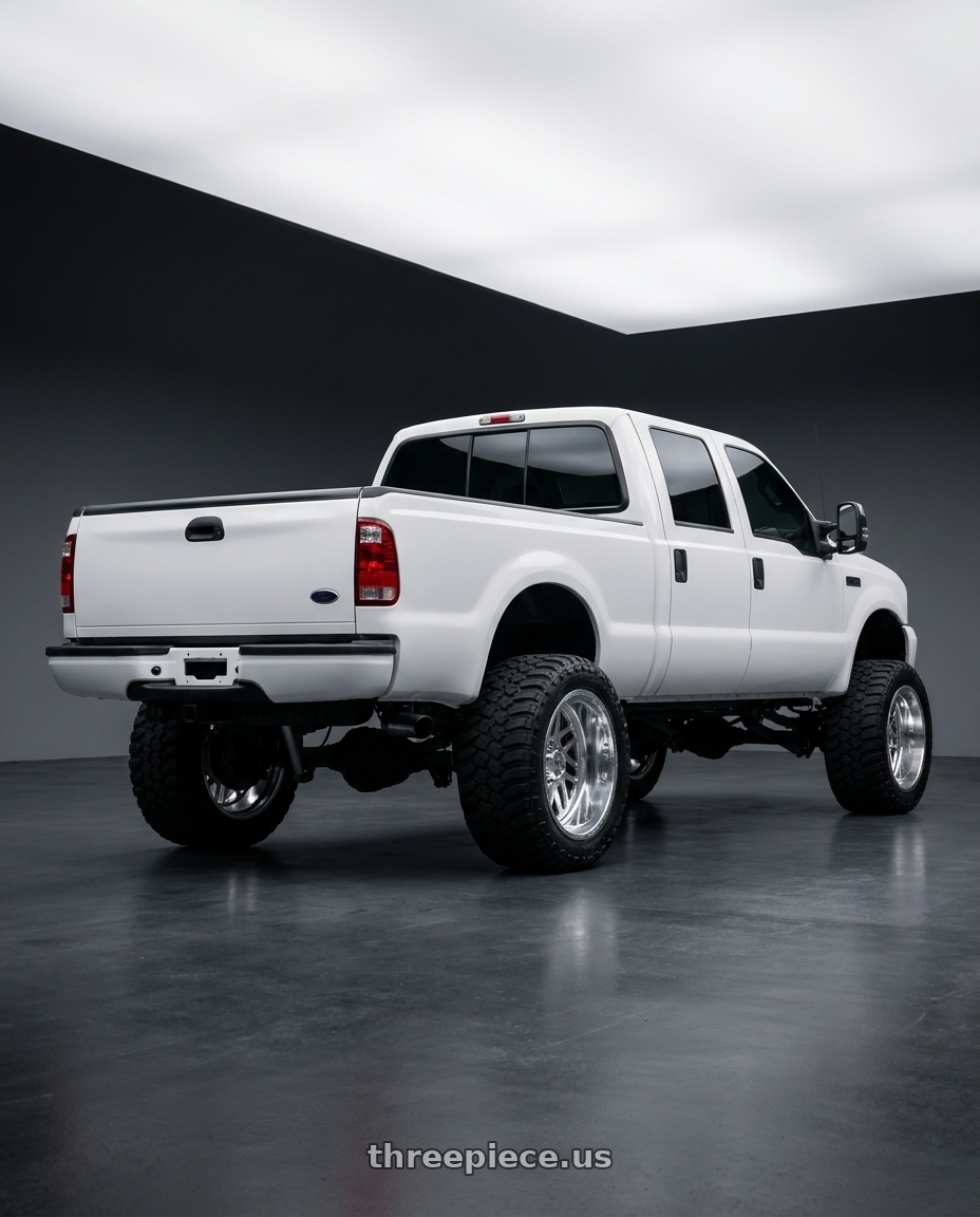 2004 Ford f250 with American Force 74 Octane SS 8X170 24X14 -73 POLISHED wheels rear three quarter view meaty tires