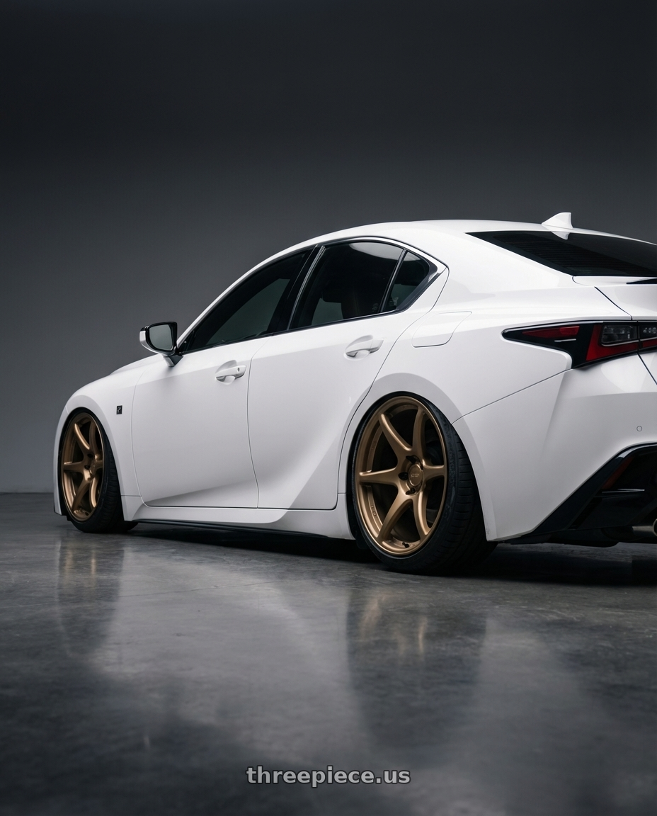 2024 Lexus IS 350 with Kansei K11B Tandem 5x114.3 19x10.5 22 Bronze wheels rear three quarter view slight stretch tires