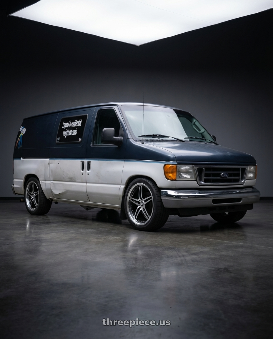 1996 ford e150 with Motegi MR107 D5S 5X112 16X7 +45 GLOSS BLACK MACHINED wheels front three quarter view lowered stance