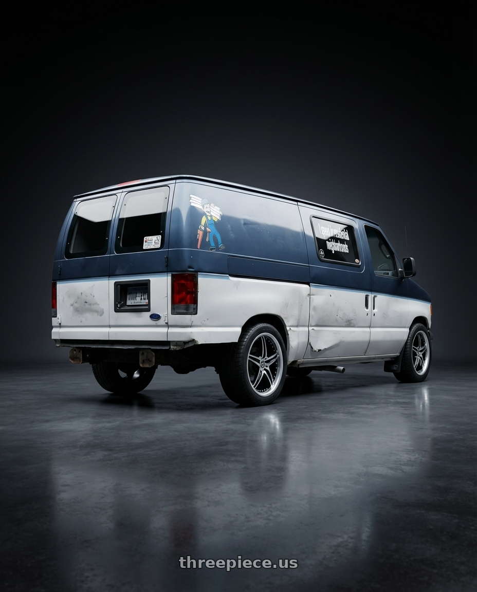 1996 ford e150 with Motegi MR107 D5S 5X112 16X7 +45 GLOSS BLACK MACHINED wheels rear three quarter view square tires