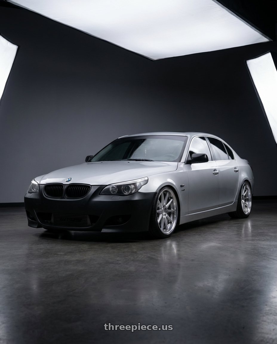 2010 bmw 535 silver with Work Gnosis Cv201 5x114.3 19x9.5+45 O Disk Brush Silver Clear wheels