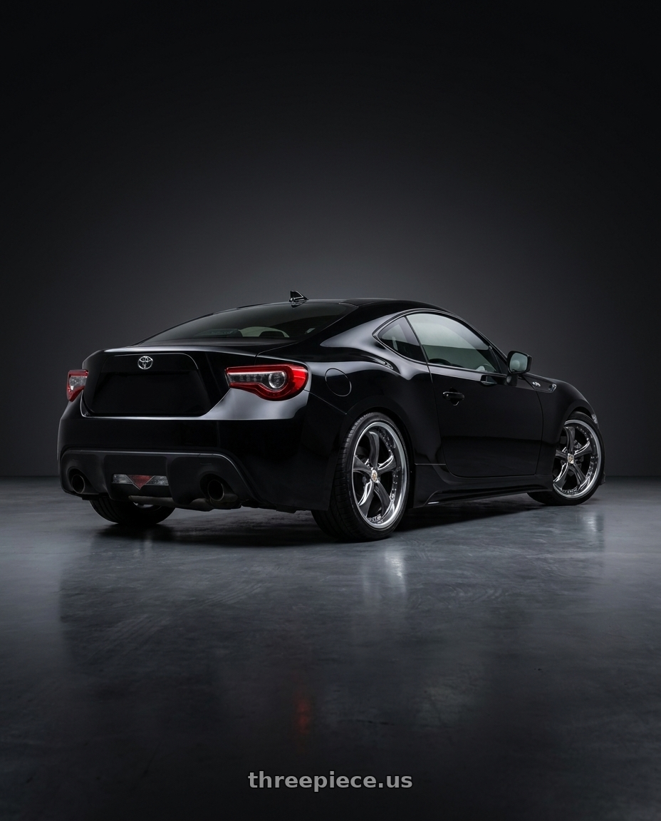 2014 toyota gt86 with Work Wheels VS-KF 5X114.3 19x9.5+47 Brilliant Silver Black A Disk FULL REVERSE wheels rear three quarter view square tires