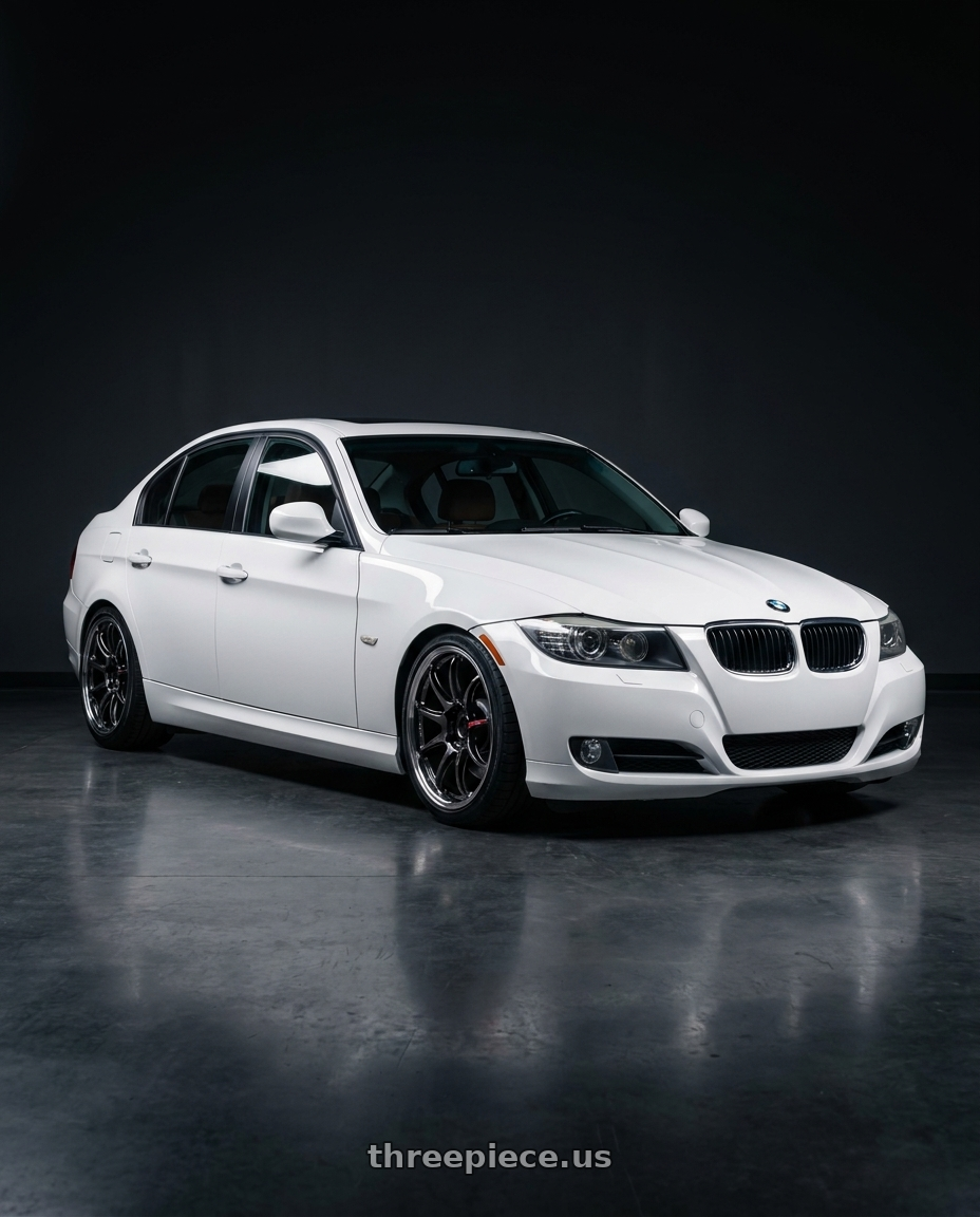 2009 bmw 335i alpine white with Work Emotion Zr10 5x120 18x9.5 +38 Glim Black Diamond Rim cut wheels