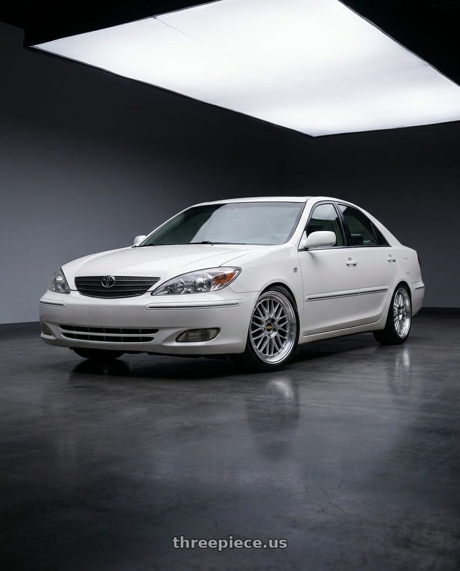2005 Toyota Camry xv30 white with BBS LM 5x114.3 19x8.5+43 Diamond Silver wheels
