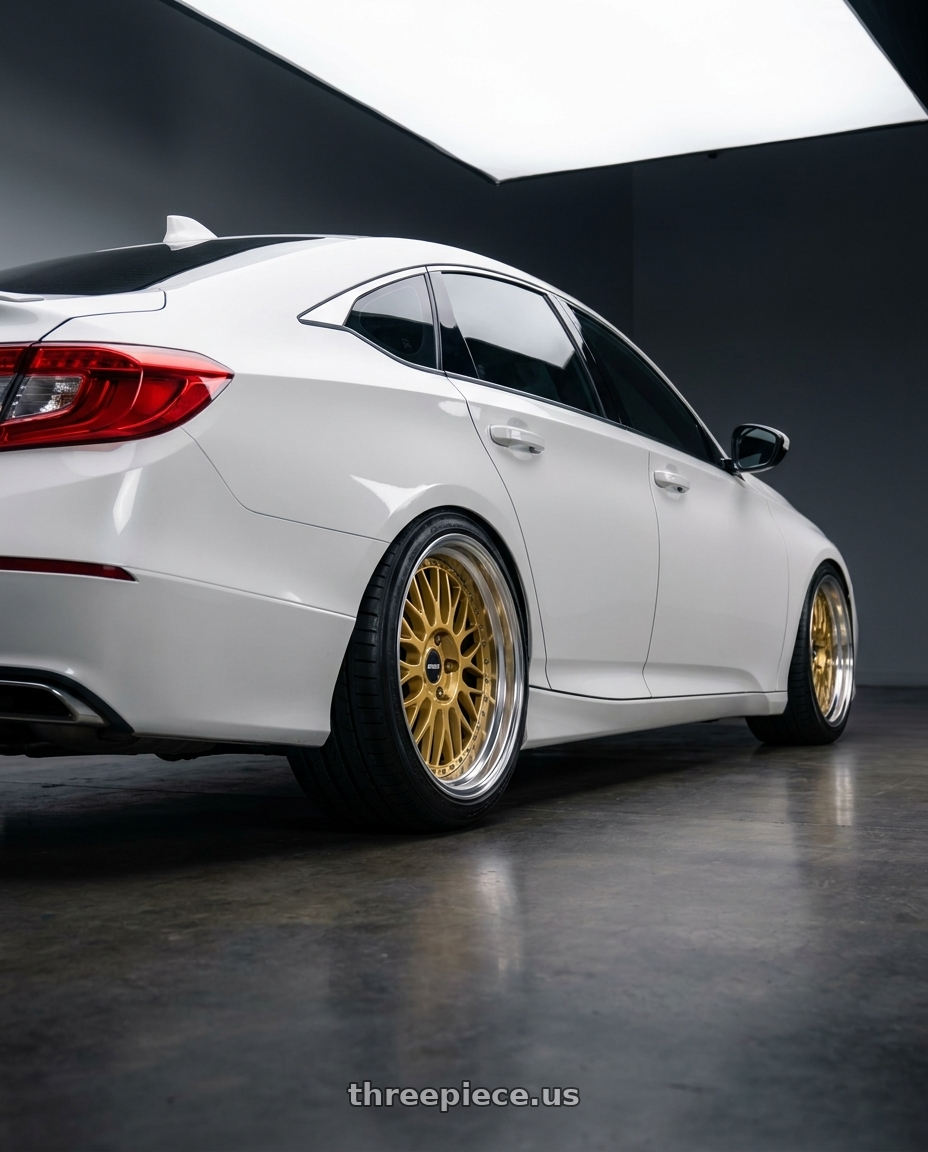 2020 Honda Accord Sport with Work Zistance W10m 5x100 20x9.5+46 s disk Cool Light Silver wheels rear three quarter view square tires