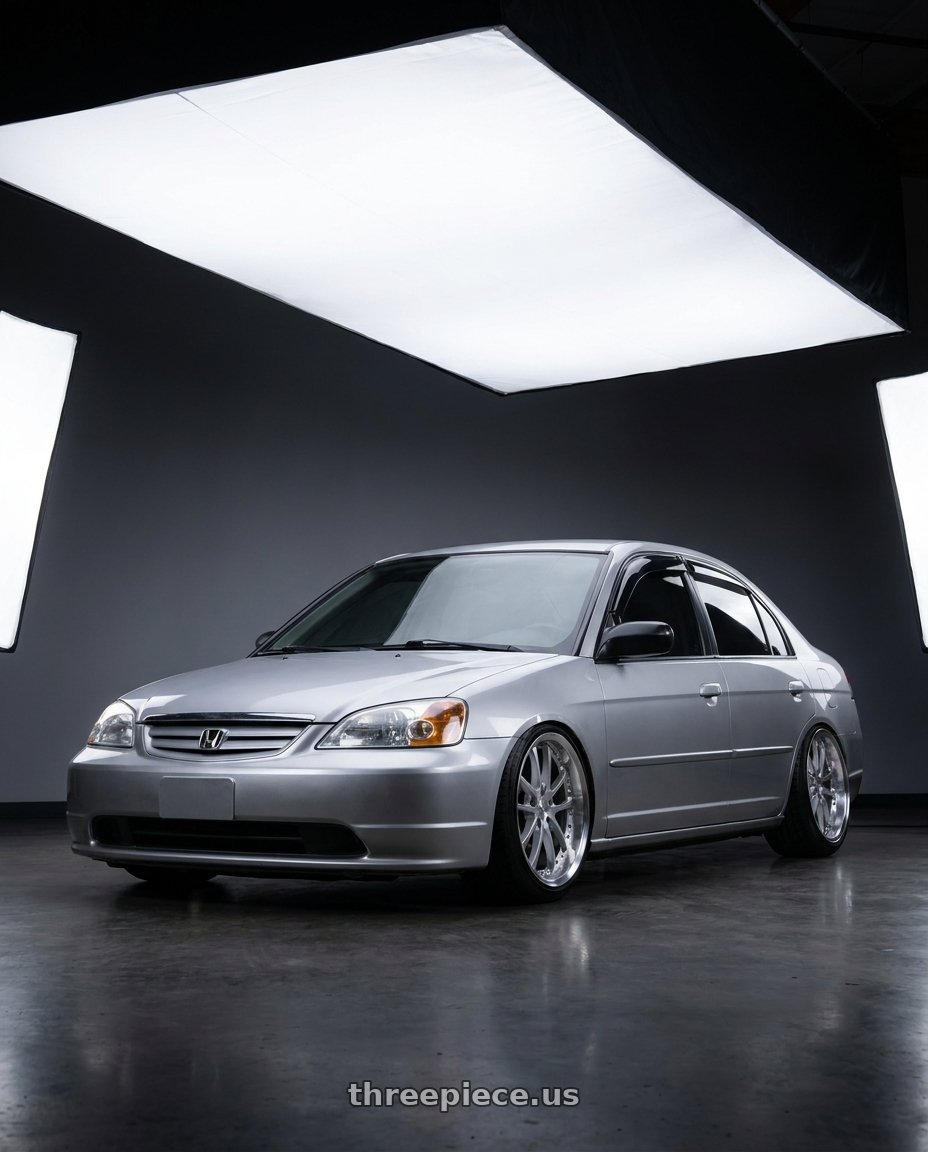 2002 Honda civic with Vors AR5 5x114.3 17x8 +35 Silver Machine Face Lip Chrome Rivet wheels