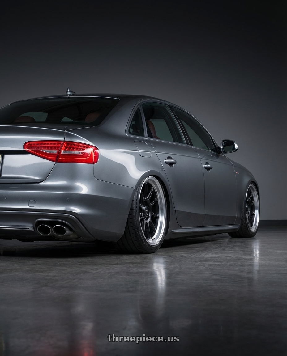 2015 Audi S4 B8.5 with Konig Countergram 5x112 19x11+40 Matte Black / Matte Machined Lip wheels rear three quarter view slight stretch tires