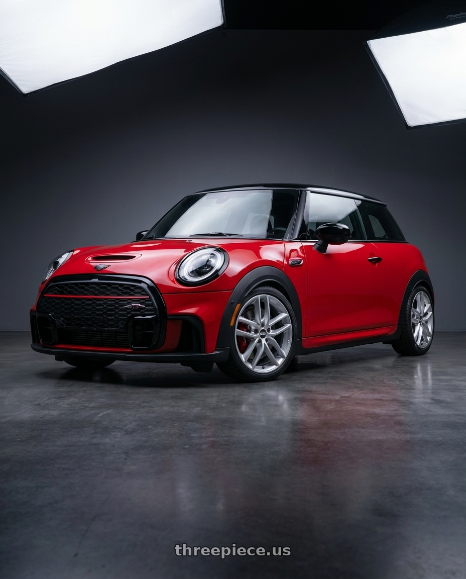 2025 mini jcw red with BBS SX 5x112 18x8.0+44 Sport Silver wheels