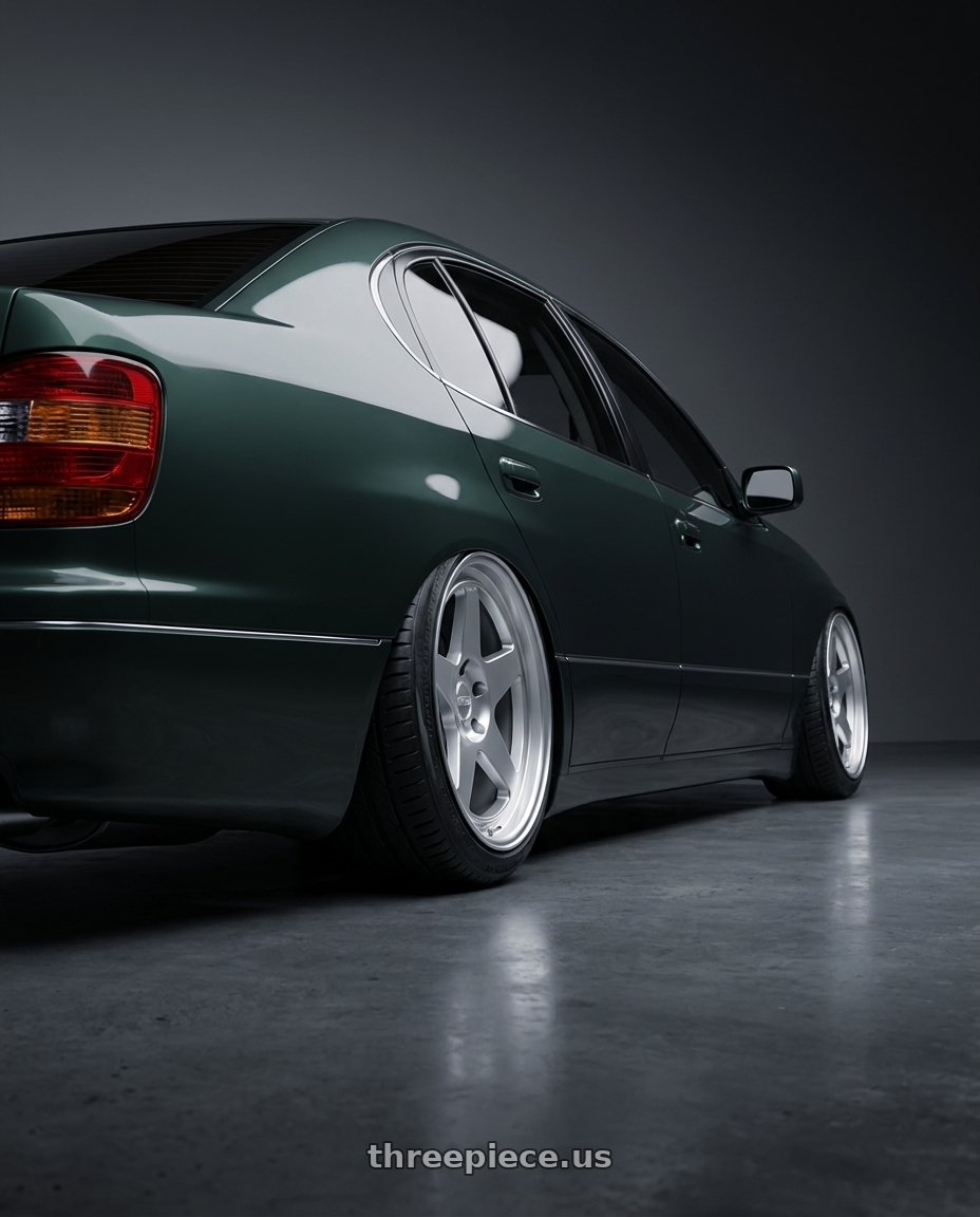 1998 Lexus gs 400 with Kansei K12H KNP 5x114.3 18x9 35 Hyper Silver wheels rear three quarter view extreme stretch tires