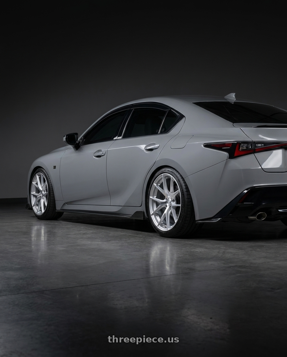 2022 lexus is500 with Aodhan AFF7 5x114.3 19x9.5+35 Gloss Silver Machined Face wheels rear three quarter view square tires