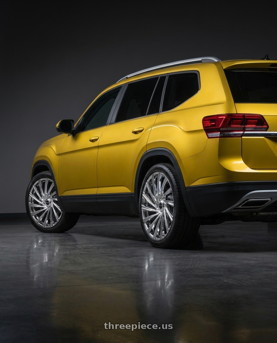 2018 vw atlas with Strada Tornado Blank 26x10 +15 Chrome wheels rear three quarter view square tires