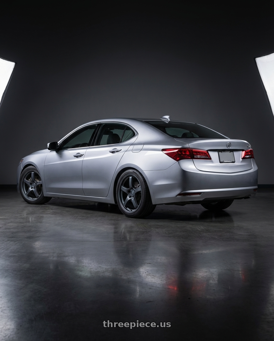 2019 Acura TLX with Gram Lights 57CR 5x114.3 19x9.5+35 Gunblue II wheels rear three quarter view square tires