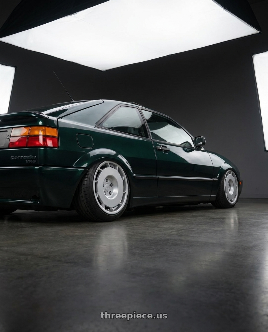 1993 vw corrado vr6 with Rotiform RC200 NUE 5X120 20x8.5 +35 GLOSS SILVER wheels rear three quarter view meaty tires