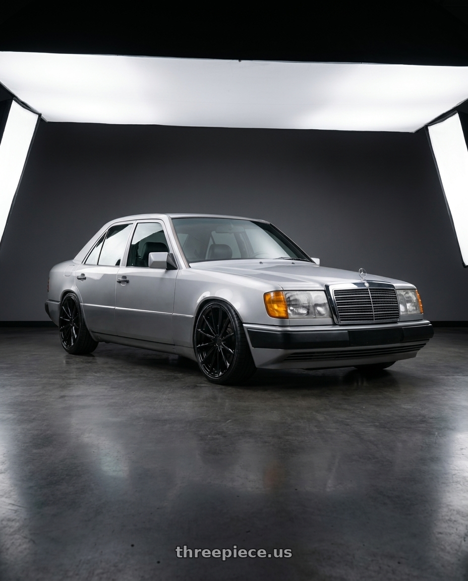 1995 Mercedes w124 with OHM PROTON 5X105 17X6.5 +45 GLOSS BLACK wheels
