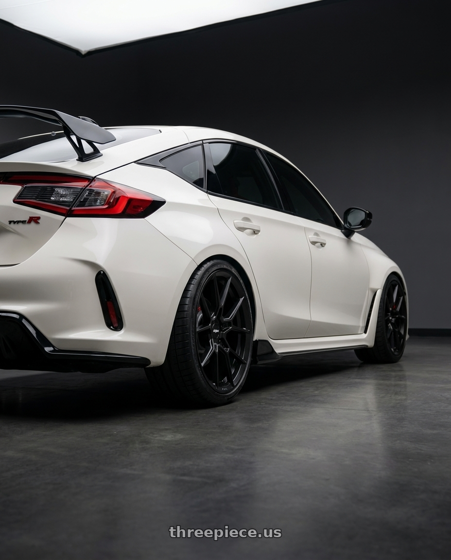 2025 Honda Civic type r with Rotiform RC199 KPR 5X112 19x8.5 +45 SATIN BLACK wheels rear three quarter view square tires