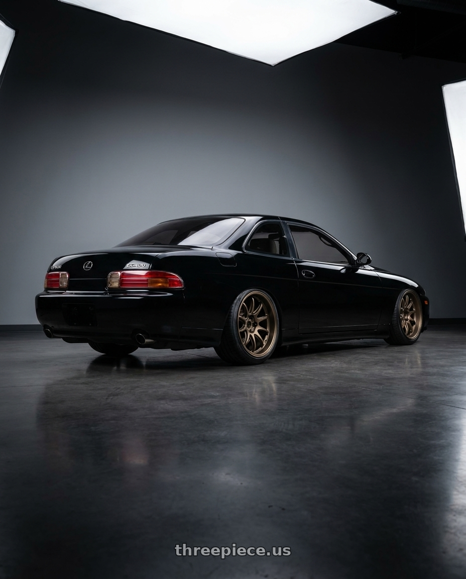 1997 lexus sc400 with Work Emotion D9r 5x100 19x9.5 +23 Matte Bronze wheels rear three quarter view slight stretch tires