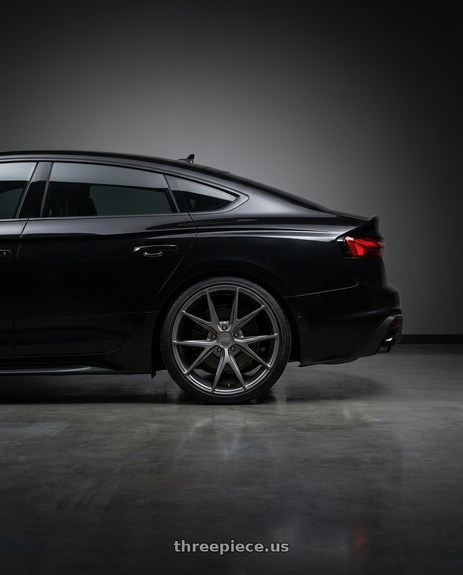 2022 Audi RS5 with Niche 1PC M116 MISANO 5X112 20X10.5 +20 MATTE GUN METAL wheels rear three quarter view square tires