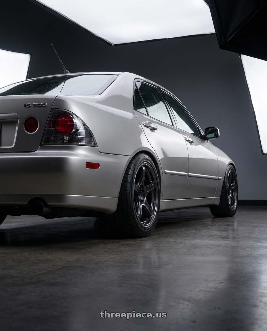 2002 Lexus IS300 with Ssr Gtx03 5x114.3 18x8+45  BLACK GRAPHITE wheels rear three quarter view meaty tires