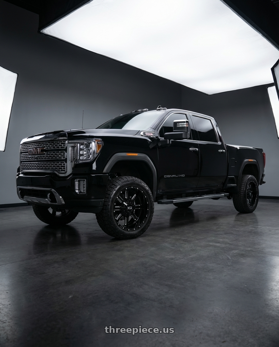 black 2020 gmc duramax 2500 hd denali with XD XD838 MAMMOTH 8X180 22X10 +12 GLOSS BLACK MILLED wheels