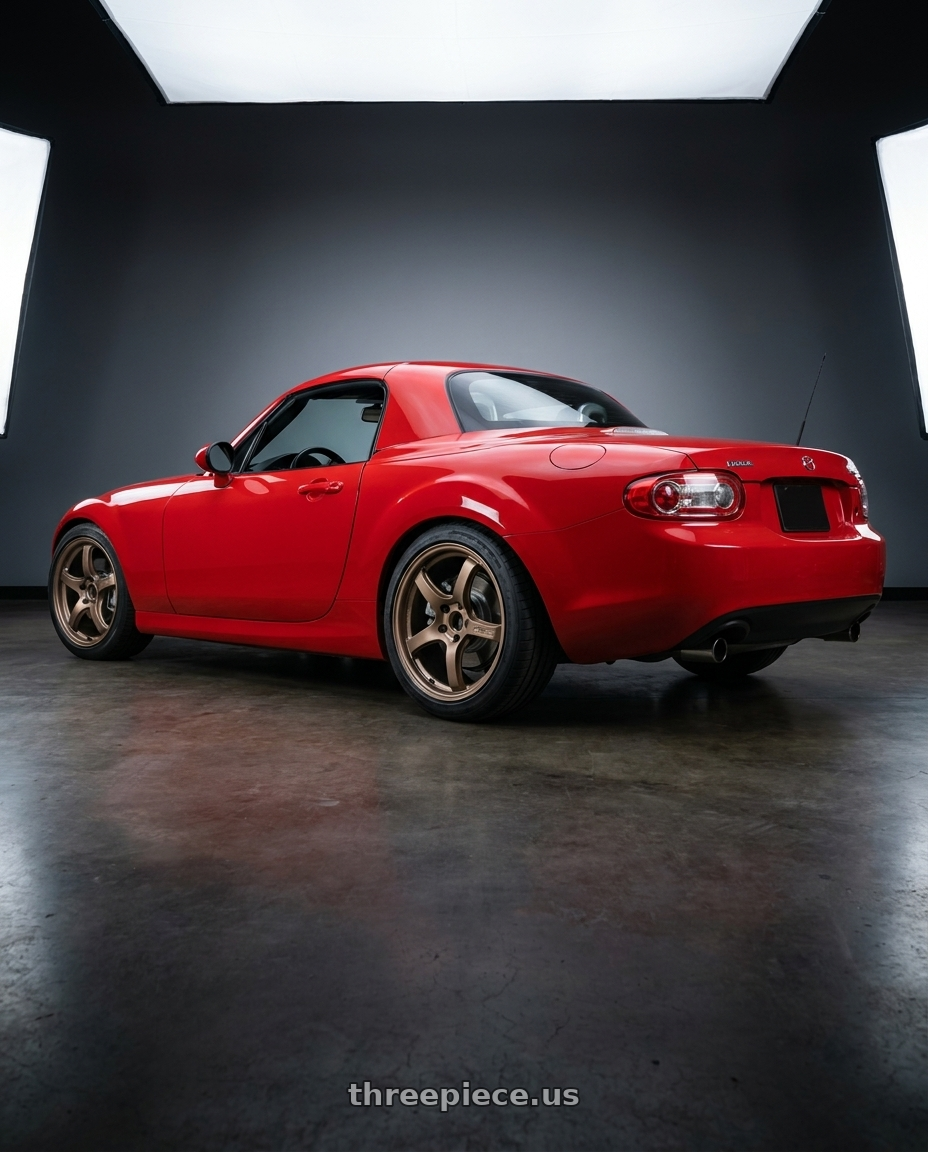 2012 Mazda MX-5 Miata NC with Gram Lights 57CR 5x114.3 17x9+22 Bronze II wheels rear three quarter view square tires