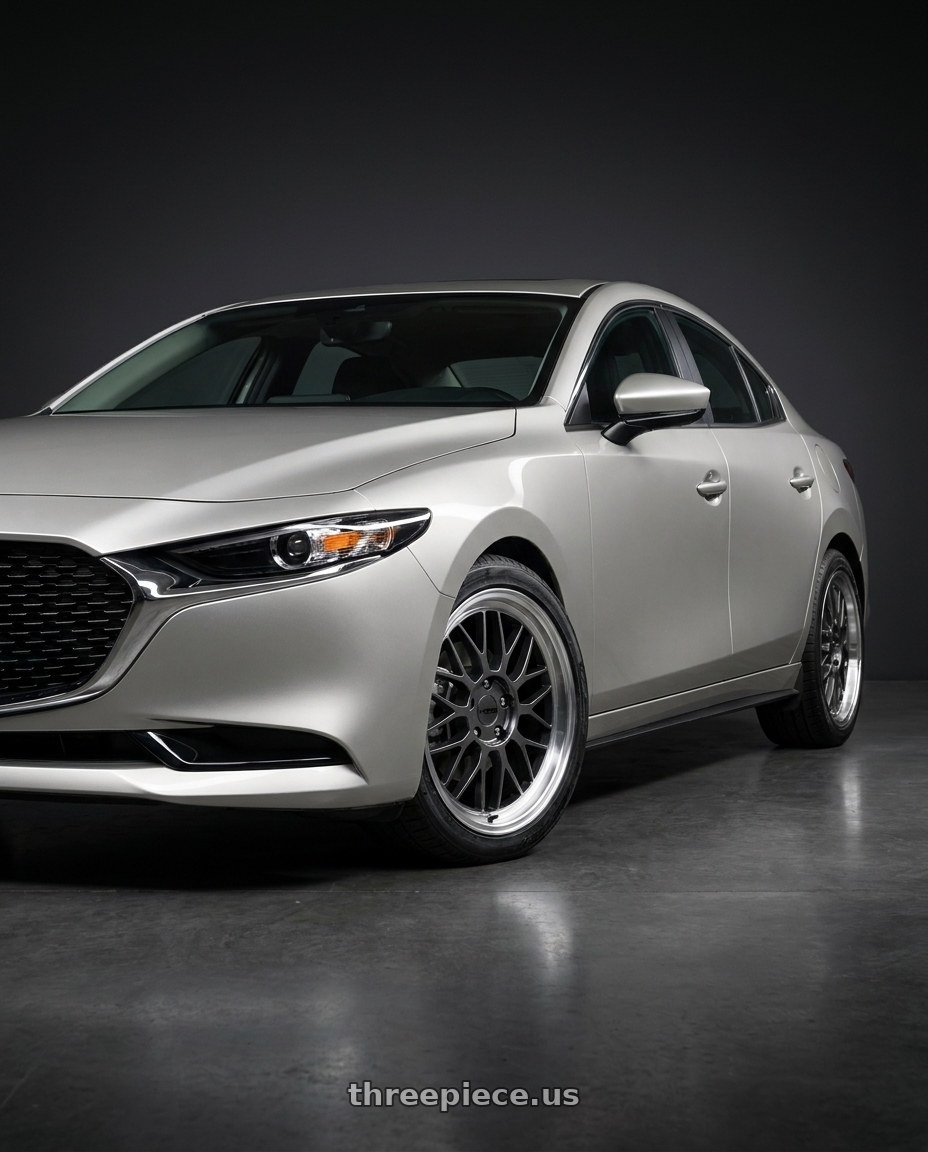 2026 Mazda 3 with KATANA RACING KR06 5x114.3 18x8 +40 Glossy Gun Metal Machine Lip wheels