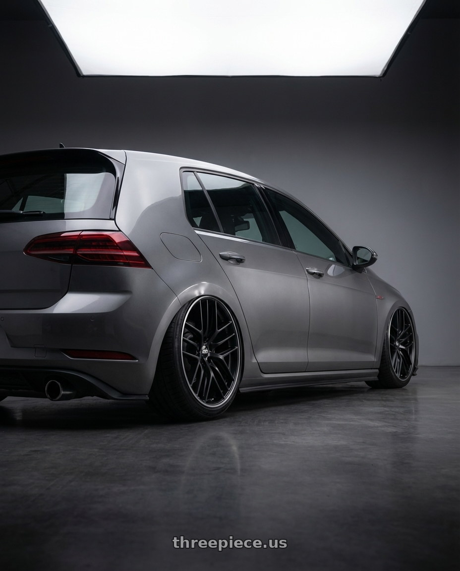 2019 Volkswagen GTI MK7 with BBS CC-R 5x112 19x8.5+30 Satin Black wheels rear three quarter view slight stretch tires