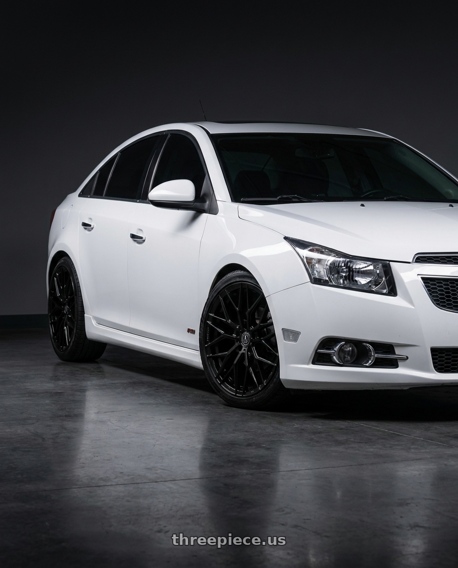2012 Chevy cruze white with AXE WHEELS EX44 5x105 18x8.5 +40 Gloss Black wheels