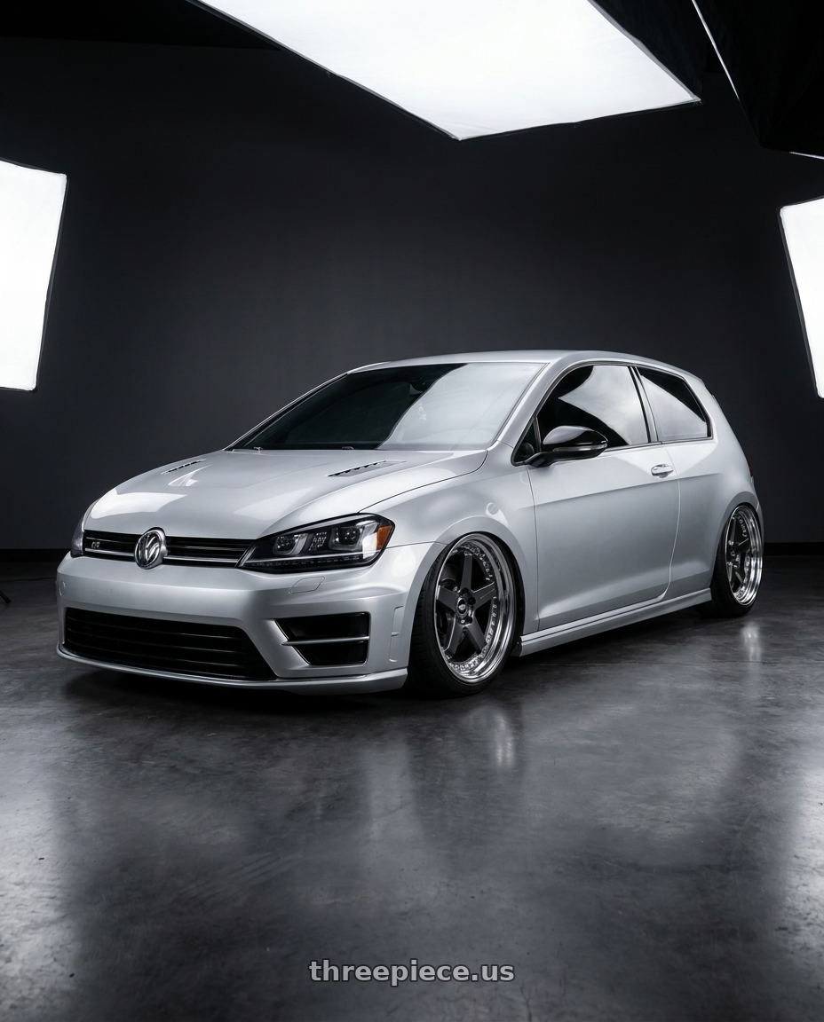 2015 VW GTI with Work Zistance W5s 5x112 19x9+48 w disk Brilliant Silver Black wheels