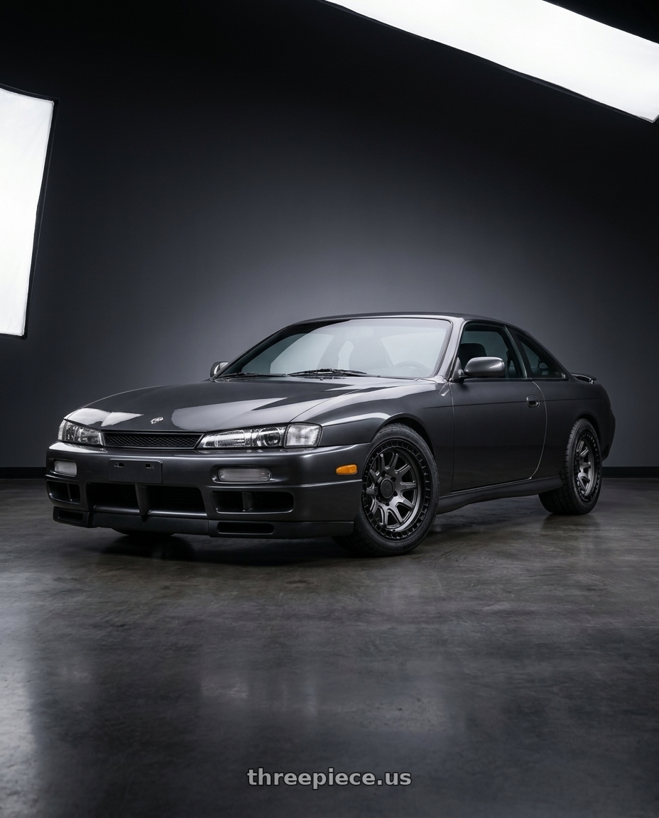 Nissan 240sx 1999 with Black Rhino CALICO 5X127 17X8.5 +34 MATTE GUNMETAL W/ MATTE BLACK LIP wheels