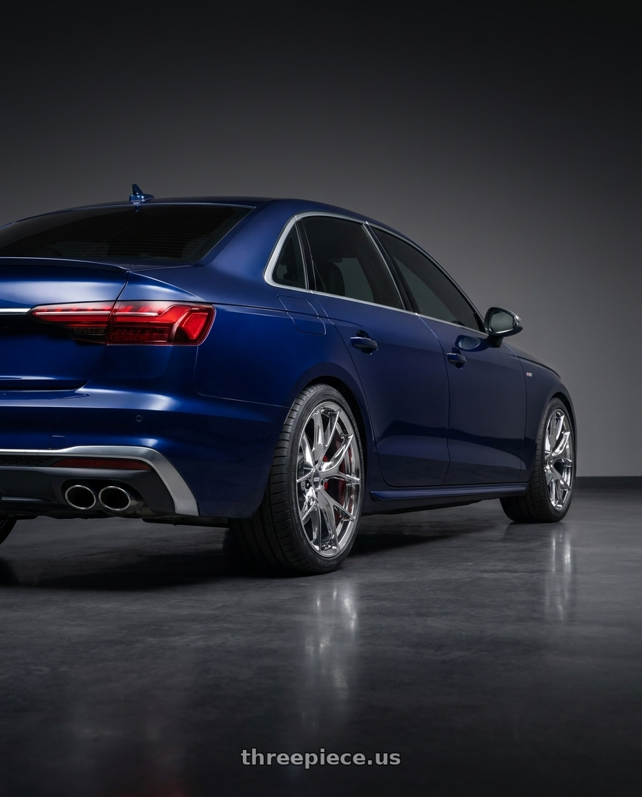 2021 Audi s4 with ESR Wheels RF2 5x112 19x9.5 +35 Vacuum Chrome wheels rear three quarter view square tires