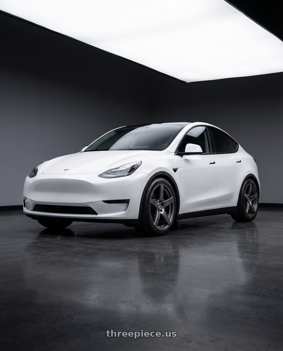 2024 Tesla Model Y with Forgestar CF5 5x114.3 20x9 +35 Gloss Anthracite wheels