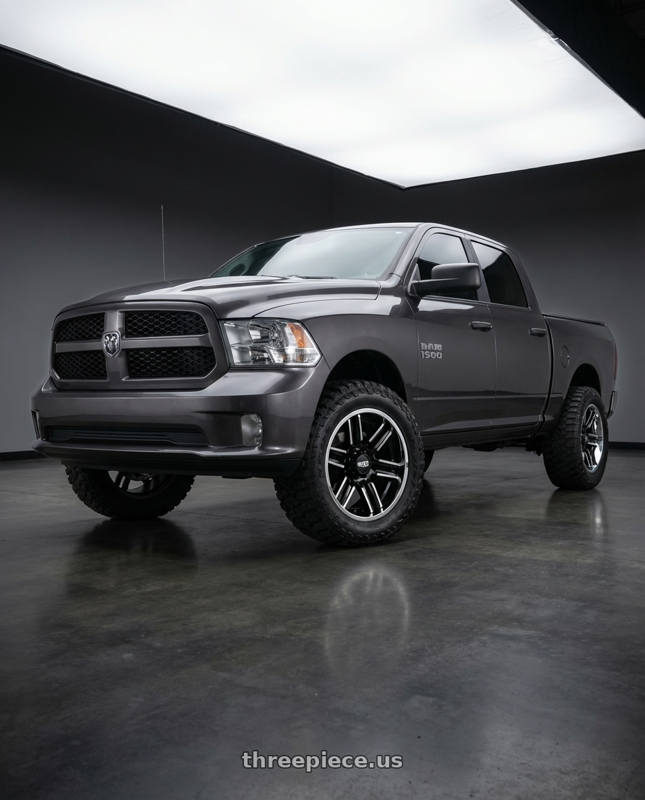 2024 Ram 1500 with Moto Metal MO202 6X139.7 22X12 -44 GLOSS BLACK MACHINED CENTER CHROME LIP wheels