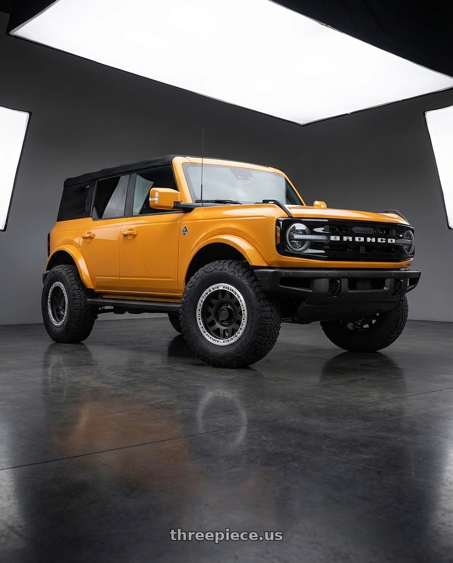 2024 Ford Bronco with KMC KM229 MACHETE CRAWL BEADLOCK 6X139.7 17X9 -38 SATIN BLACK MACHINED BEAD RING wheels